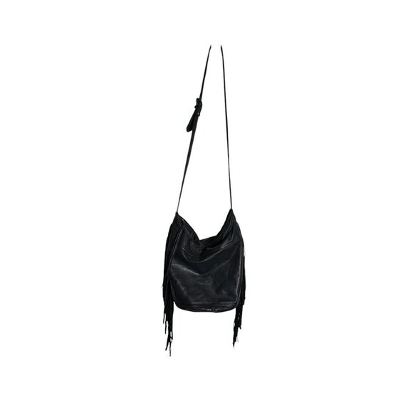 Black leather fringe crossbody handbag bag - Picture 10 of 10